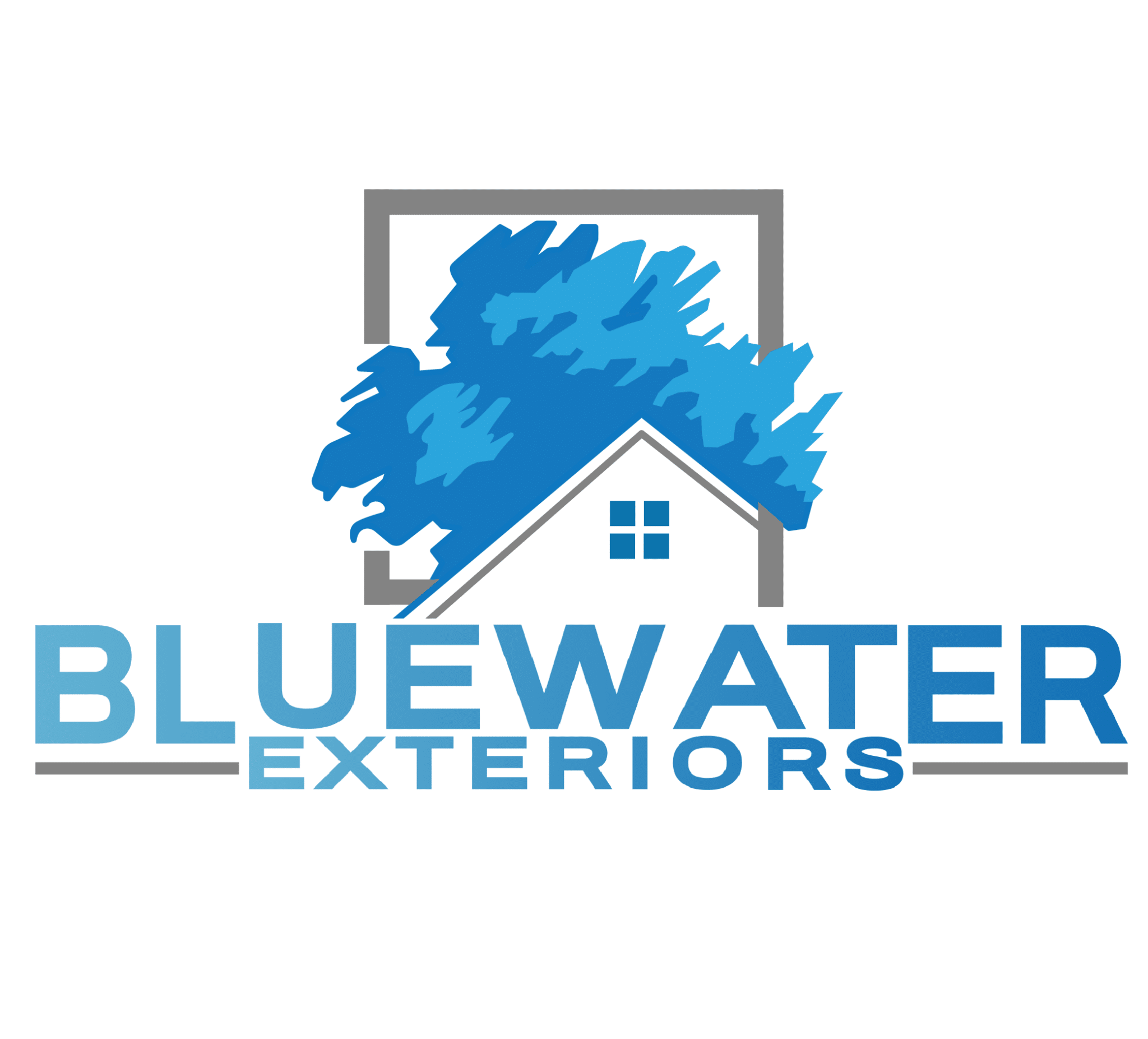 Blue Water Exteriors Logo Stacked White Background
